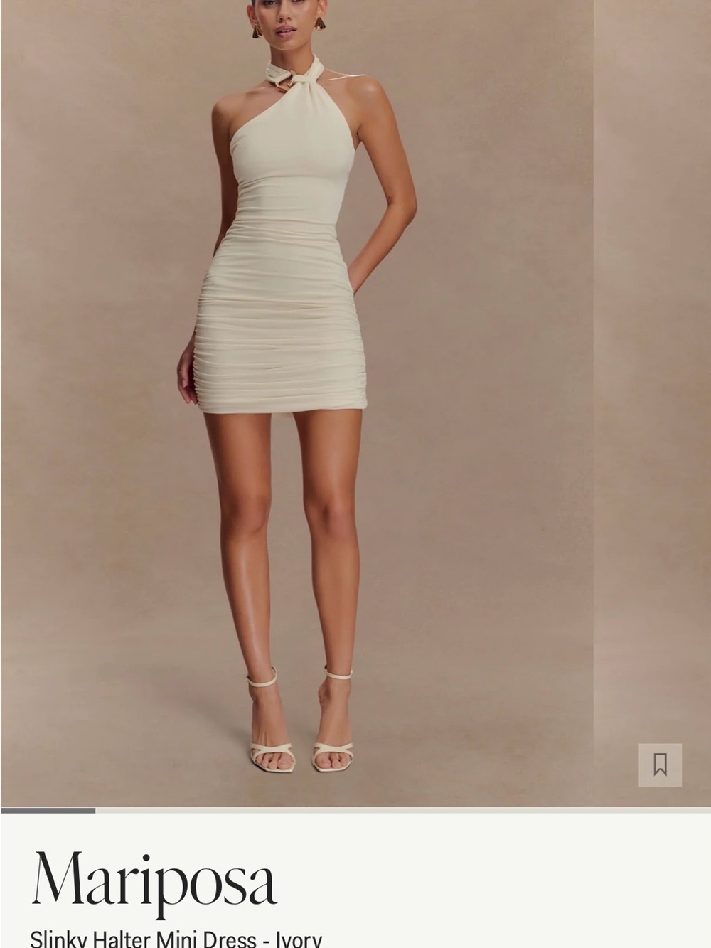 Meshki Ivory Halter Ruched Mini Dress
